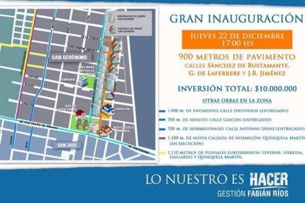 Ríos entregará casi 1.000 metros de asfalto en el B° San Gerónimo