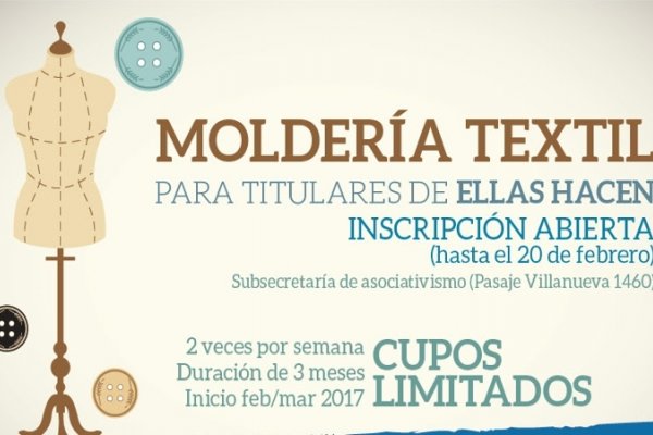 Curso gratuito de moldería textil para trabajadoras de Ellas Hacen