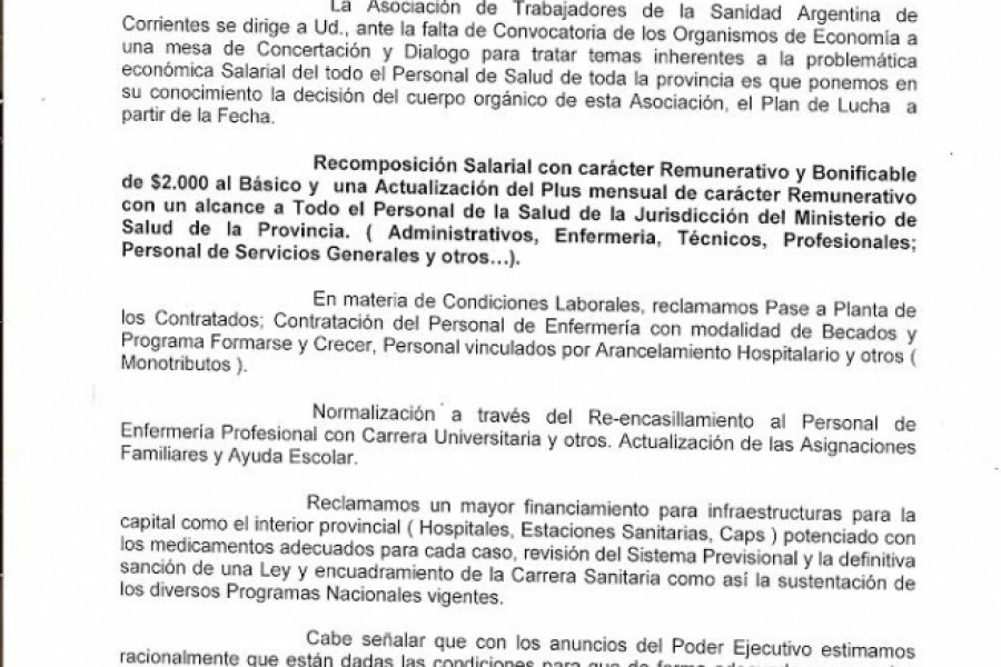 Plan De Lucha Atsa Corrientes Reclama Una Recomposicion Salarial De 2 Mil Pesos Al Basico Politica Corrientes Hoy