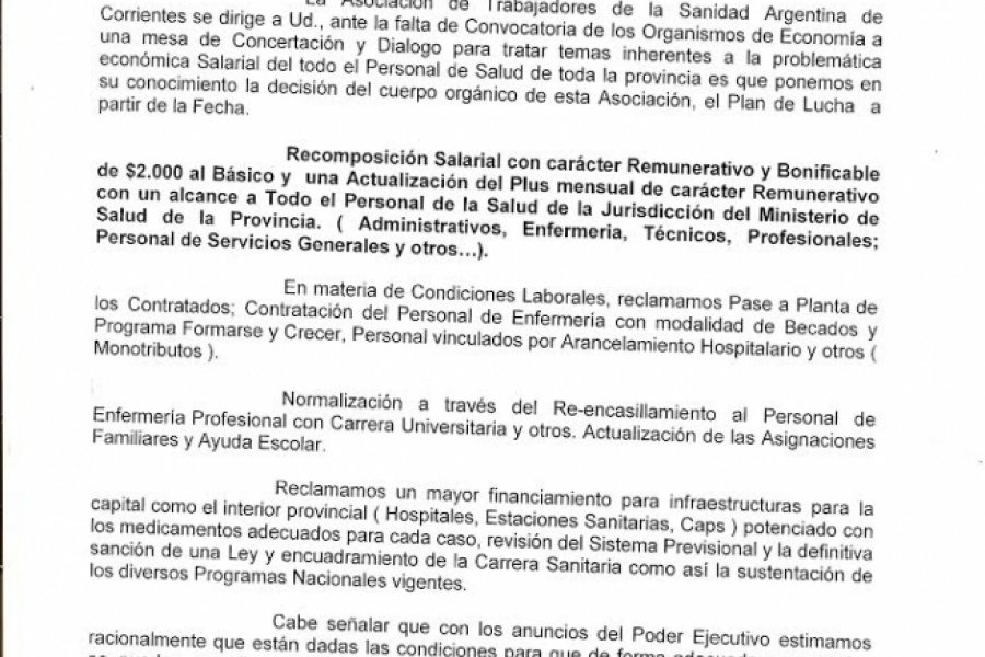 Plan De Lucha Atsa Corrientes Reclama Una Recomposicion Salarial De 2 Mil Pesos Al Basico Politica Corrientes Hoy