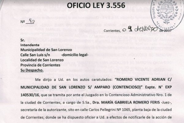 Amparo judicial contra el intendente de San Lorenzo