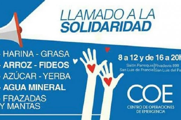 Movida solidaria para familias damnificadas de San Luis del Palmar