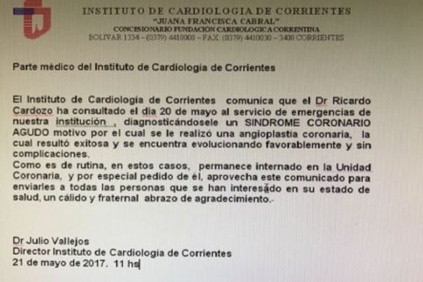 Corrientes: El ministro de Salud evoluciona favorablemente