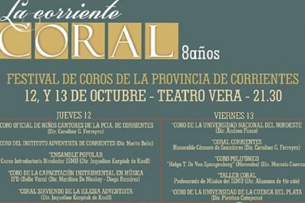 Se presentará la 8va edición de la Corriente Coral en el Teatro Vera