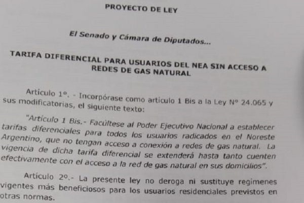 Presentan proyecto para reducir las tarifas de gas en Corrientes