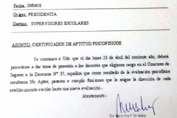 Confirmado: reincorporan a todos los docentes excluidos en el examen psicofísico