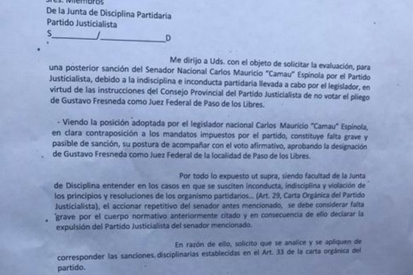 Emanan los pedidos de expulsión partidaria contra Camau Espínola