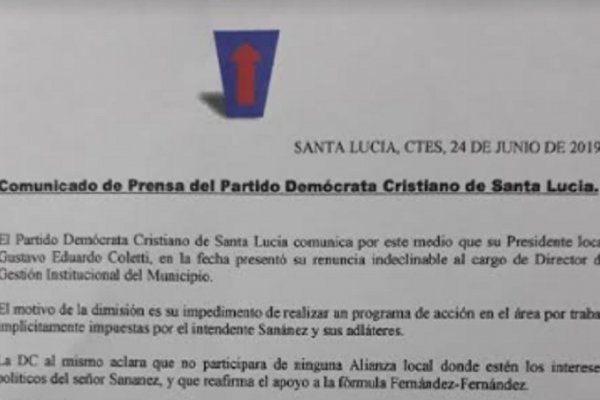 La Democracia Cristiana le pegó un portazo a Sananez en Santa Lucía