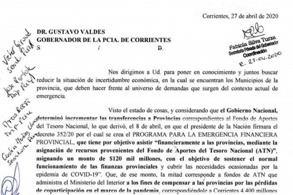 Corrientes: Intendentes y Legisladores del Frente de Todos solicitan coparticipación de recursos federales a Municipios para fortalecer la lucha contra el Covid-19