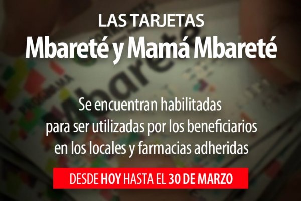 Están habilitadas las tarjetas Mbareté y Mamá Mbareté