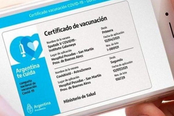 El certificado de vacunación puede descargarse también desde la web Mi Argentina