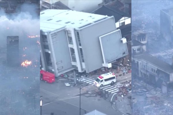 Imágenes aéreas muestran daños en edificios, carreteras e incendios tras terremoto en Japón