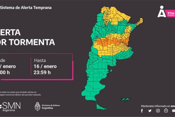 Alerta por tormentas y vientos fuertes en varias provincias de la Argentina