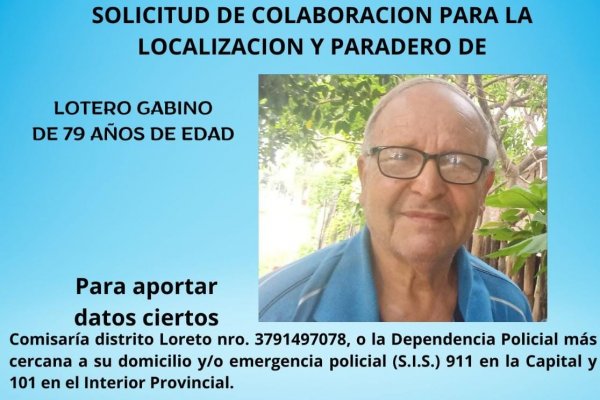 Corrientes: buscan a un hombre de 79 años que se ausentó de su hogar