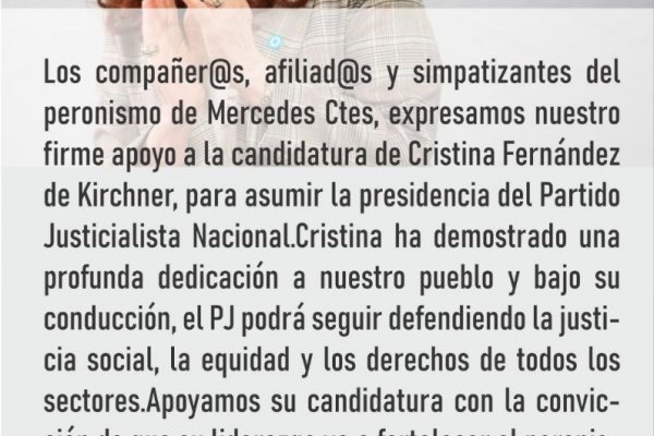 Mercedes con Cristina, Unidad y Apoyo Incondicional