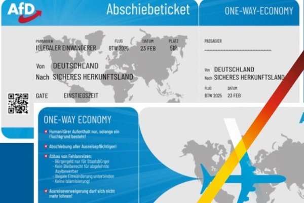 Alternativa para Alemania reparte panfletos con forma de billete de avión para deportaciones en buzones de personas inmigrantes